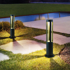 Black Cylindrical Garden Outdoor Light with Solar Panel