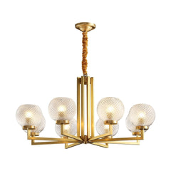 Ribbed Glass Brass Chandelier