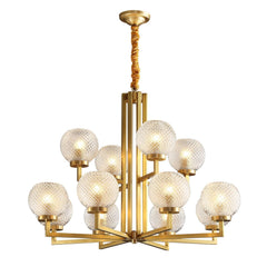 Ribbed Glass Brass Chandelier