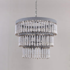 Three Tiered Wood Beaded Chandelier