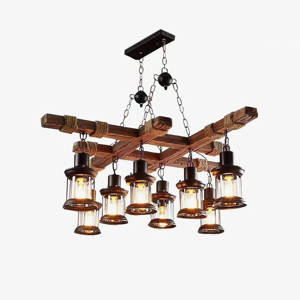 Vintage Wood Glass Chandeliers