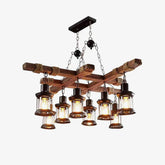 Vintage Wood Glass Chandeliers