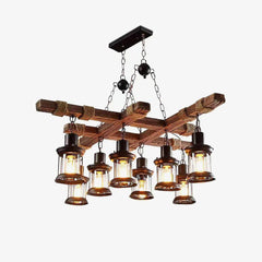 Vintage Wood Glass Chandeliers