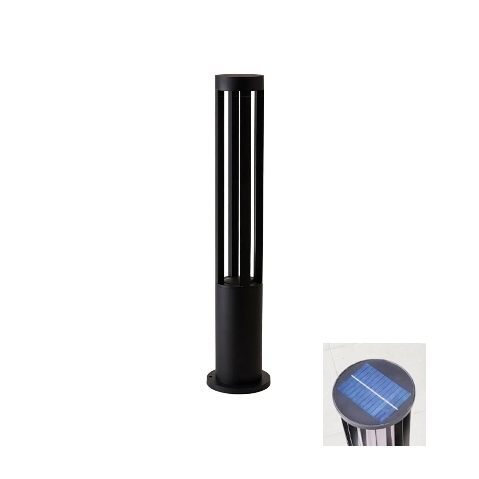 Black Cylindrical Garden Outdoor Light with Solar Panel