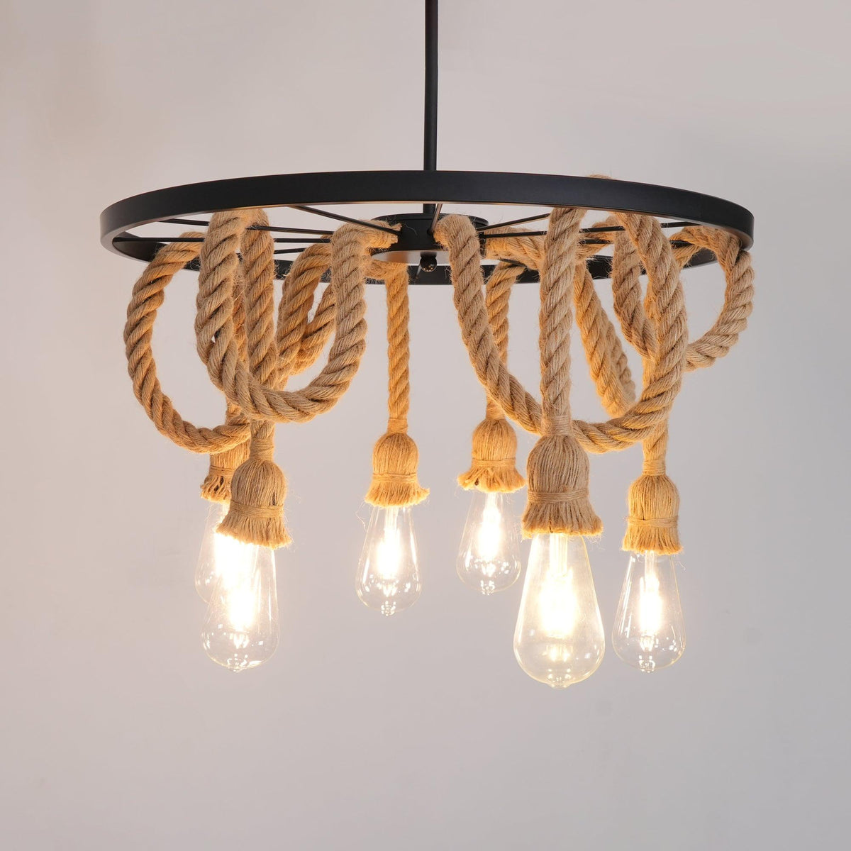 Hemp Rope Industrial Six Head Chandelier