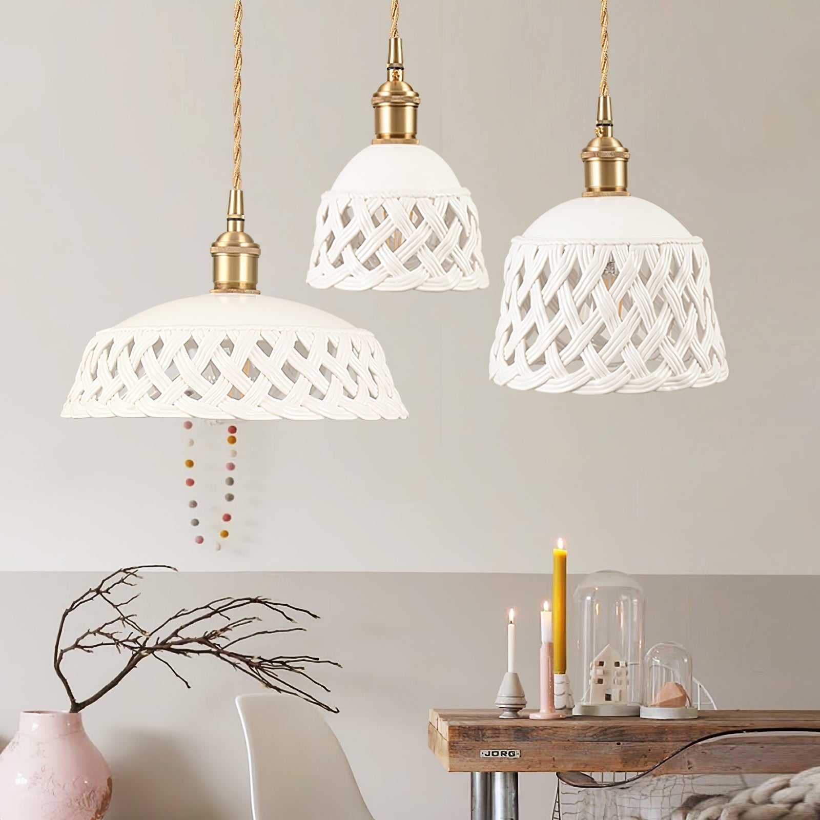 Openwork Ceramic Swag Light
