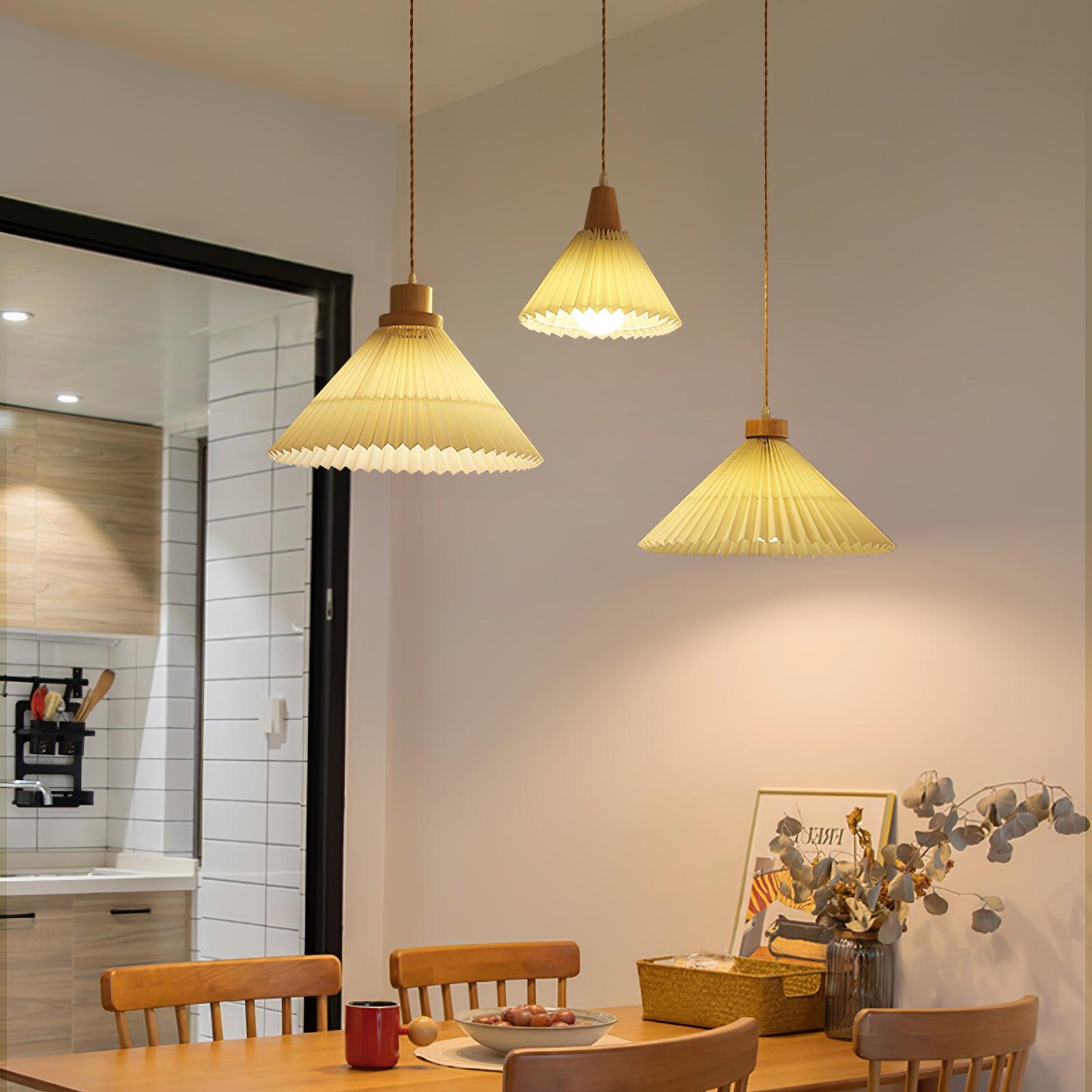 Pleated Wooden Pendant Light