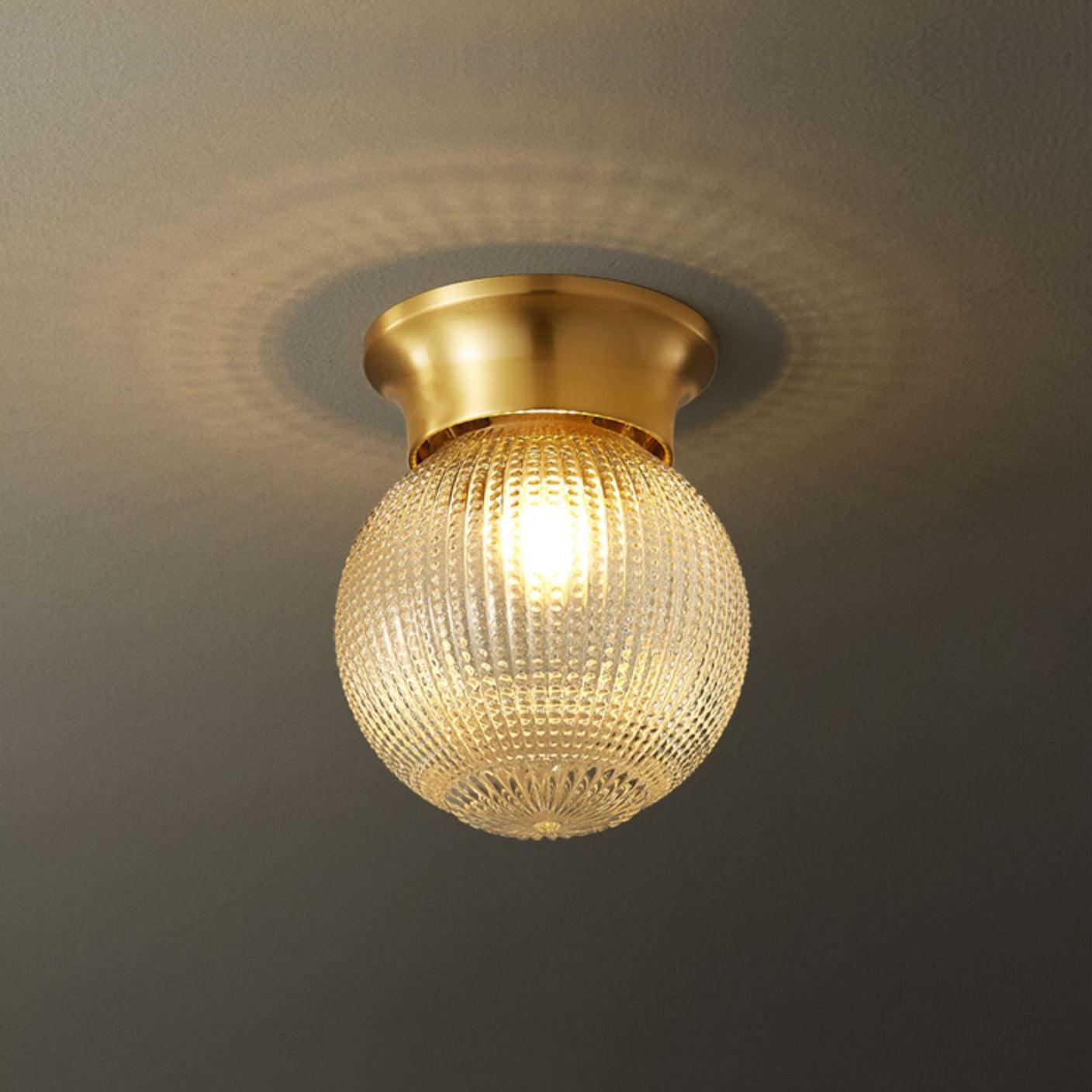 Reeded Globe Flush Ceiling Light