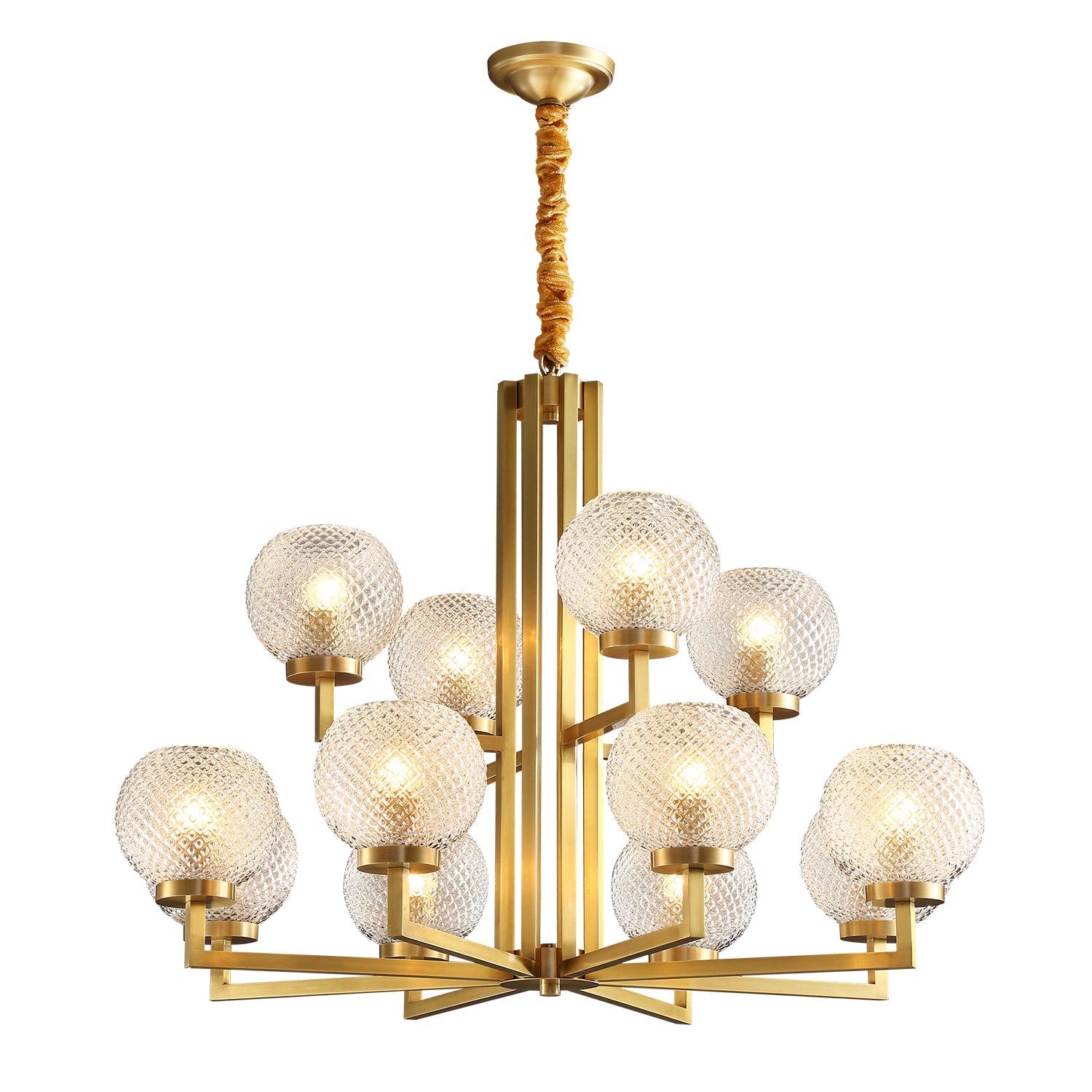 Ribbed Glass Brass Chandelier