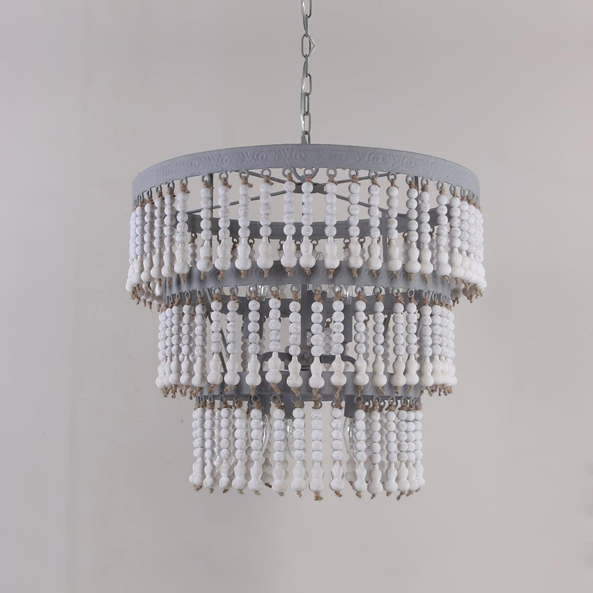 Three Tiered Wood Beaded Chandelier