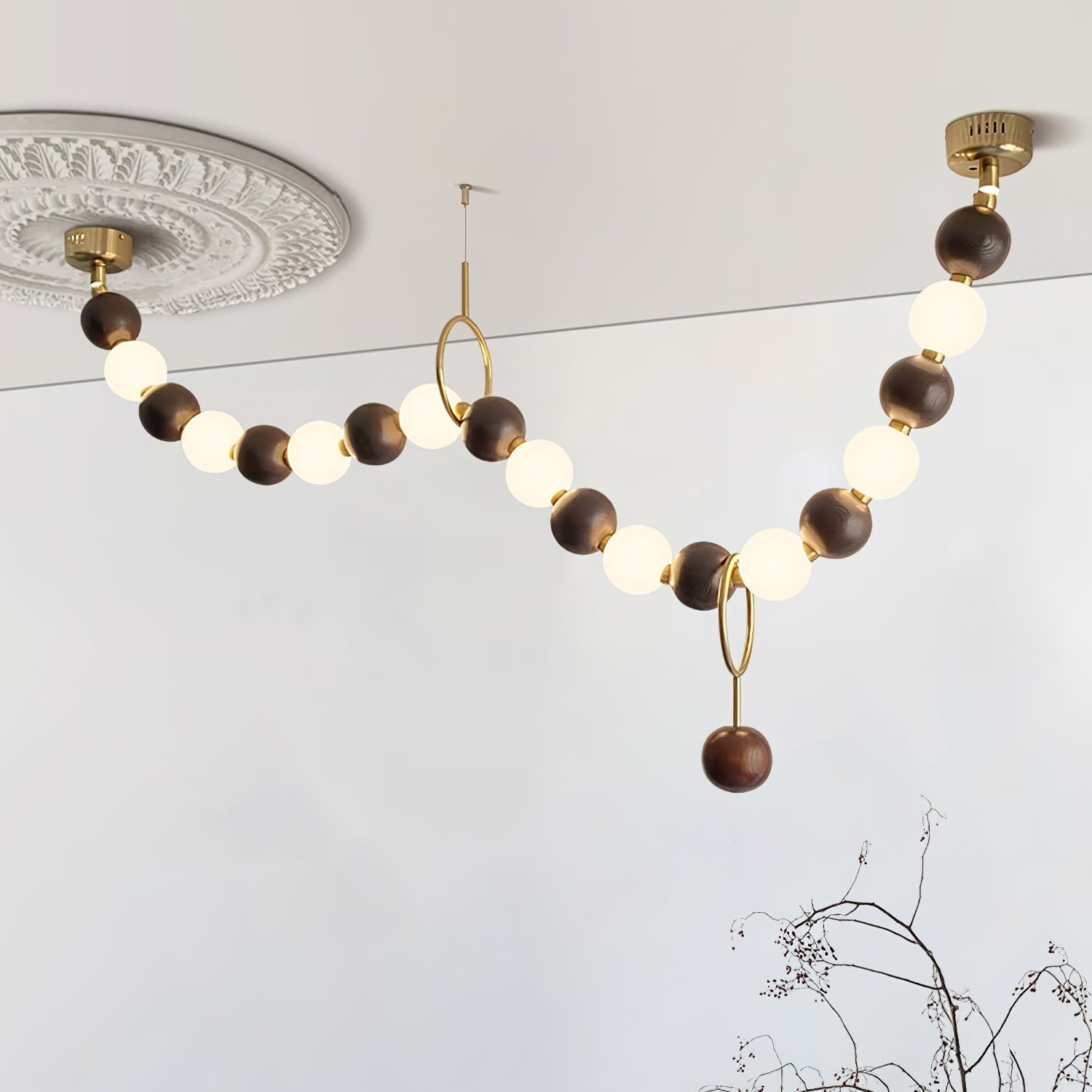 Walnut Bead Necklace Chandelier